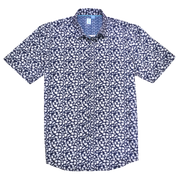Printed Short Sleeve Woven Shirt, Navy Leaves