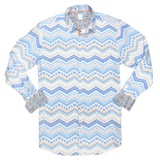 Printed Long Sleeve Woven Shirt, Turq Blue