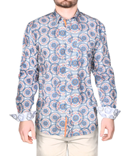 Printed Long Sleeve Woven Shirt, Navy Spirals