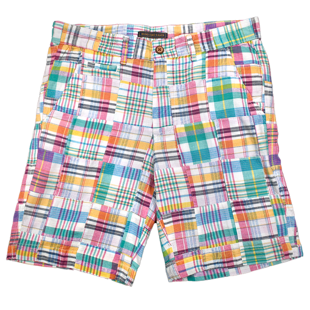 Madras patchwork shorts shop