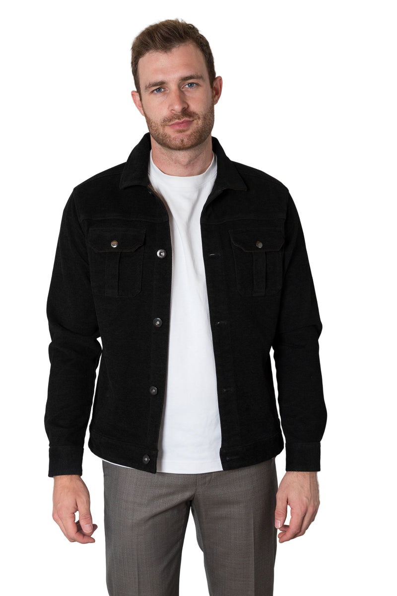 Chevron Twill Shirt Jacket - Black