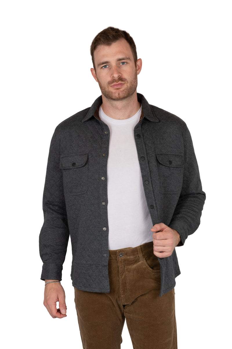 Quilted Knit Shirt Jacket - Charcoal Heather