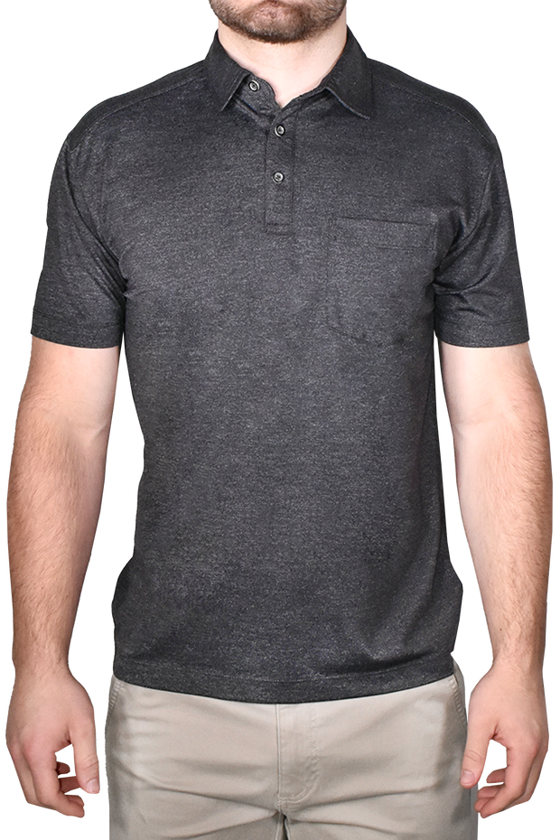 Hybrid Micro Pique Polo, Char Black Heather