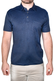 Hybrid Micro Pique Polo, Navy Heather