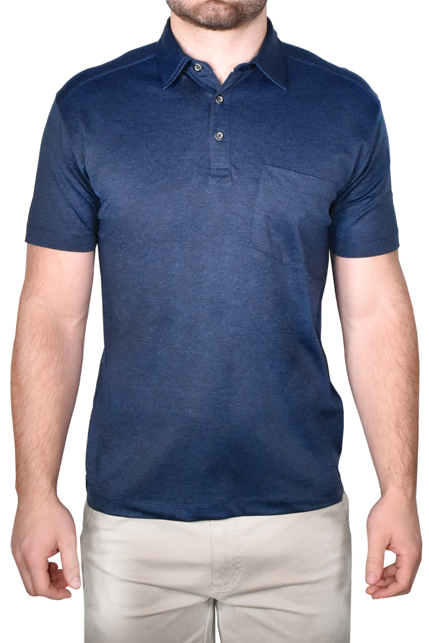 Hybrid Micro Pique Polo, Navy Heather