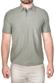 Garment Dyed Slub Knit Polo, Hedge