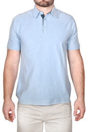 Garment Dyed Slub Knit Polo, Ice Blue