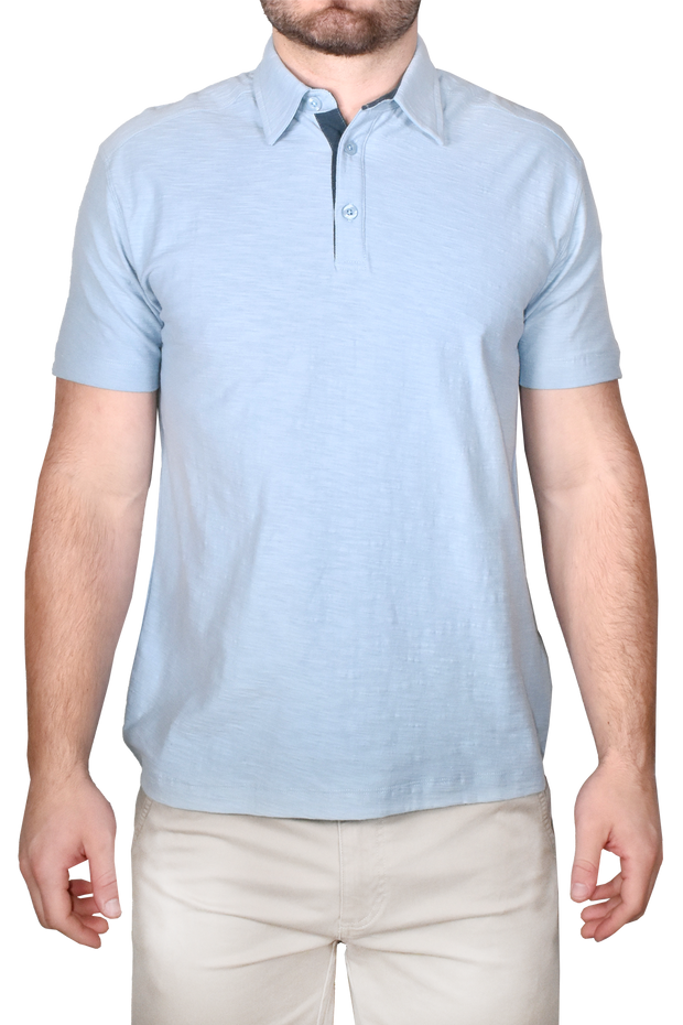 Garment Dyed Slub Knit Polo, Ice Blue