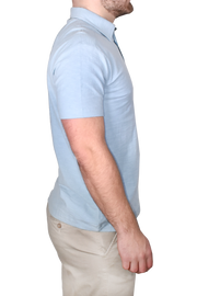 Garment Dyed Slub Knit Polo, Ice Blue