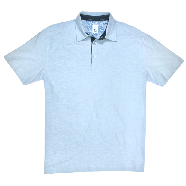 Garment Dyed Slub Knit Polo, Ice Blue