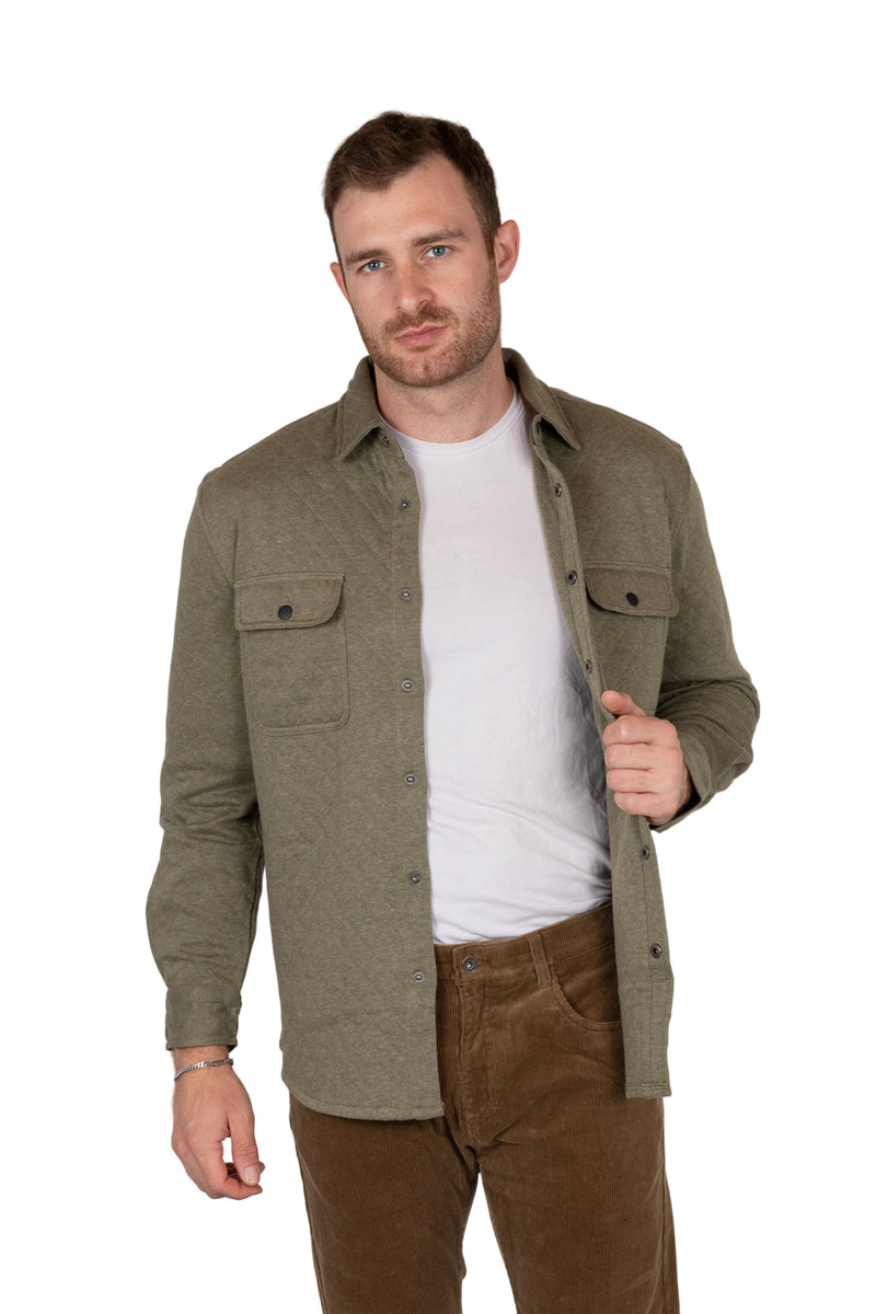 Quilted Knit Shirt Jacket - Oliver Heather