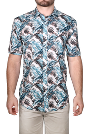 Printed Short Sleeve Woven Shirt, Blue Palm