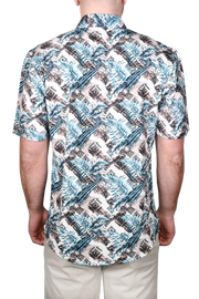 Printed Short Sleeve Woven Shirt, Blue Palm