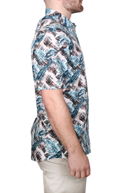 Printed Short Sleeve Woven Shirt, Blue Palm