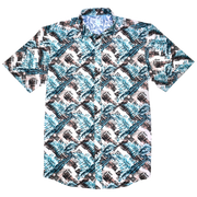 Printed Short Sleeve Woven Shirt, Blue Palm