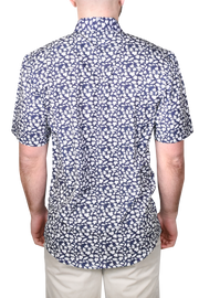 Printed Short Sleeve Woven Shirt, Navy Leaves