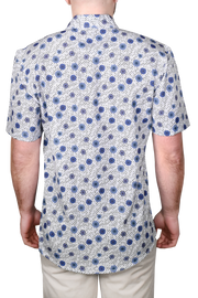 Printed Short Sleeve Woven Shirt, Blue Spirals