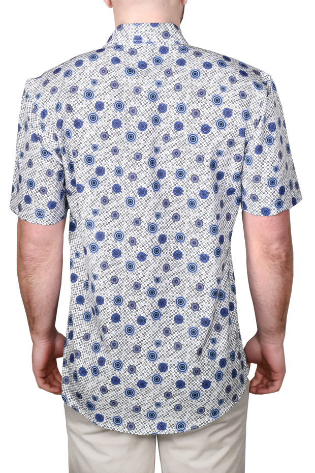 Printed Short Sleeve Woven Shirt, Blue Spirals