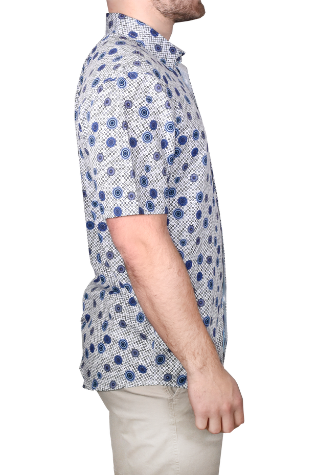 Printed Short Sleeve Woven Shirt, Blue Spirals