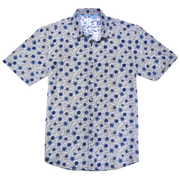 Printed Short Sleeve Woven Shirt, Blue Spirals