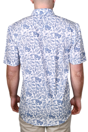 Printed Short Sleeve Woven Shirt, Blue Feather