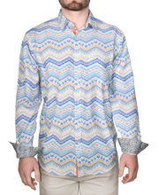 Printed Long Sleeve Woven Shirt, Turq Blue