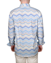 Printed Long Sleeve Woven Shirt, Turq Blue