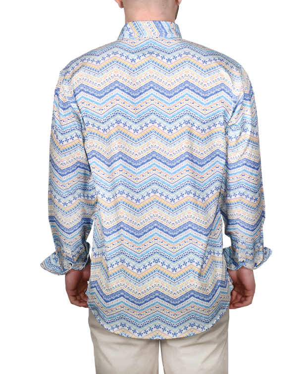 Printed Long Sleeve Woven Shirt, Turq Blue