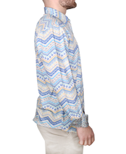 Printed Long Sleeve Woven Shirt, Turq Blue