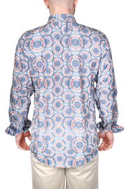 Printed Long Sleeve Woven Shirt, Navy Spirals