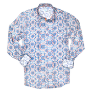 Printed Long Sleeve Woven Shirt, Navy Spirals