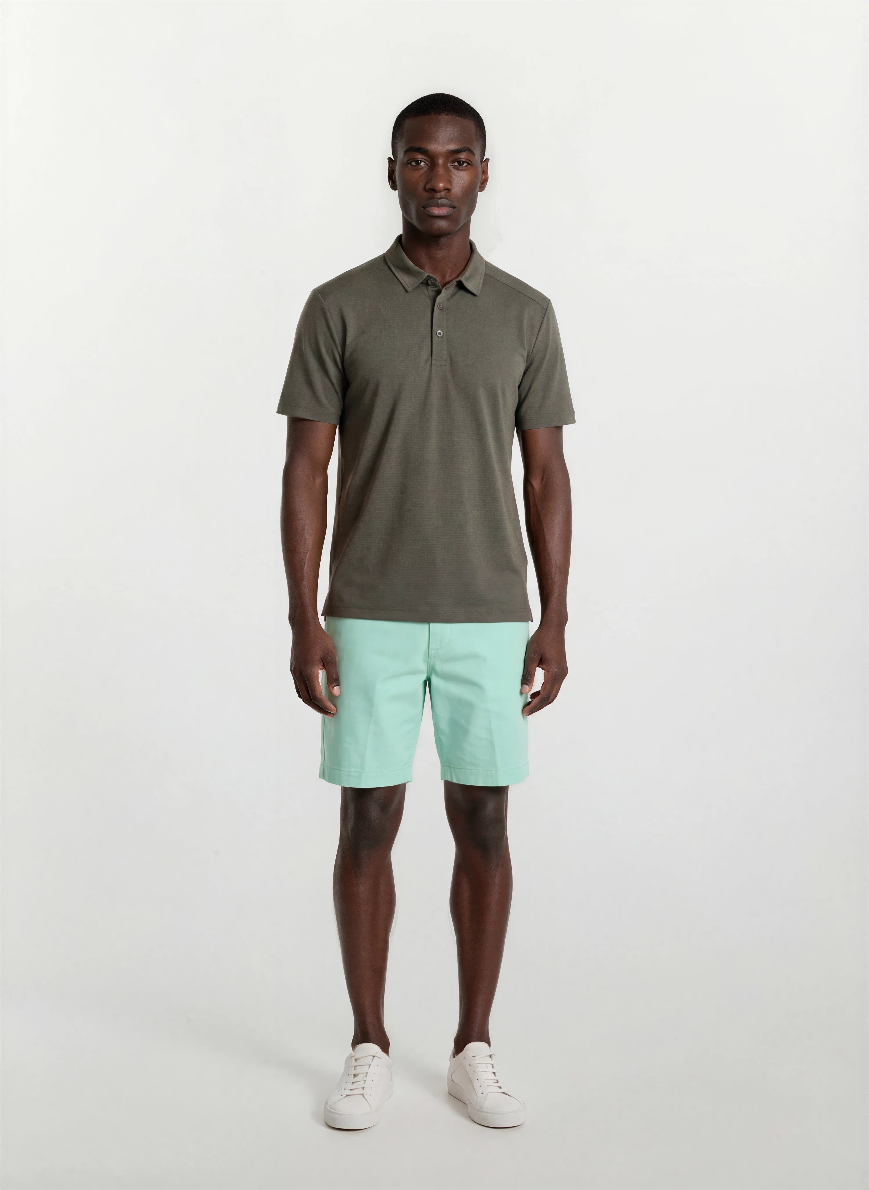 【GREEN】Plain Front Shorts Cut-Off Twill Garment Dye O'Connell's Plain Front Bermuda Shorts - Cotton Twill - Lime Green