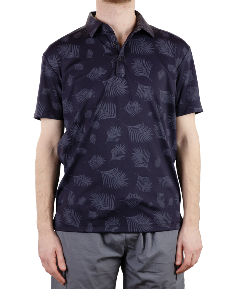 Two Tone Floral Printed Pique Polo - Dark Midnight