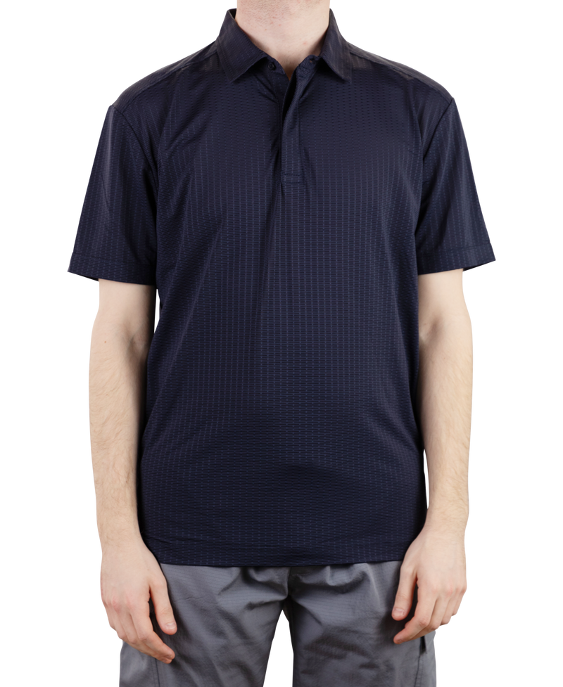 Metal Vent Jaquard Golf Polo - Navy