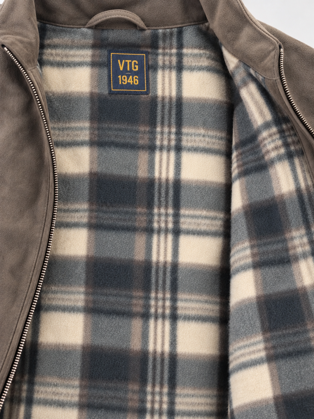 Suede Full Zip Jacket with Printed Fleece Lining