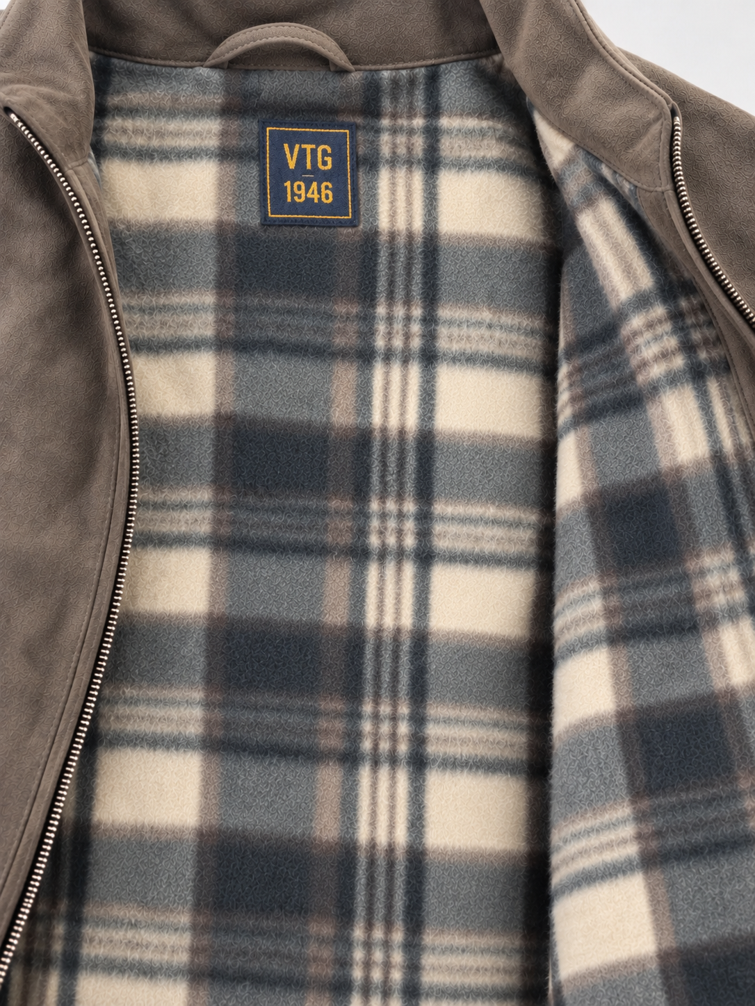 Suede Full Zip Jacket with Printed Fleece Lining