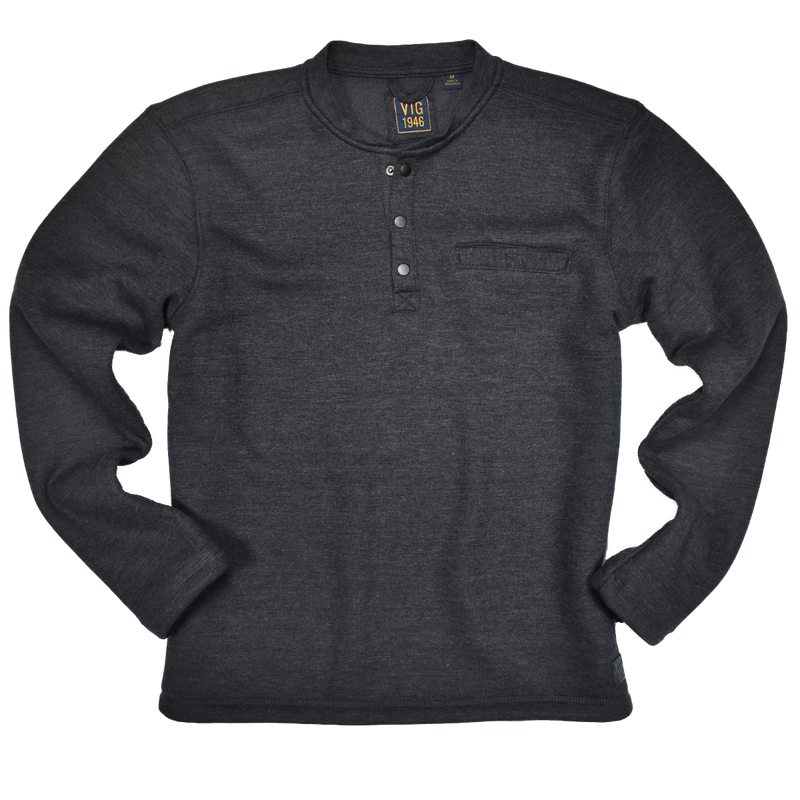 Fleece Lined Rib Henley - Charcoal