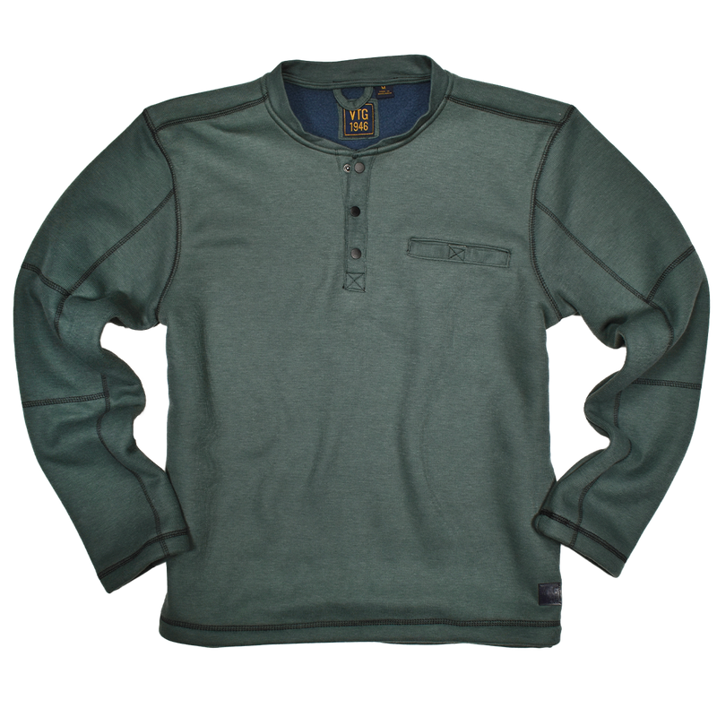 Fleece Lined Rib Henley - Bluish Green