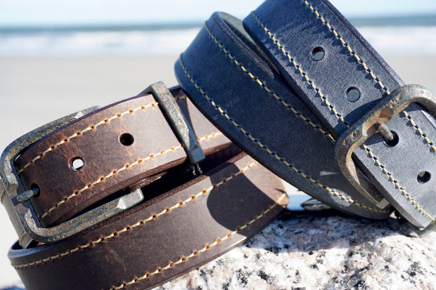 Oil Tanned Casual Belt, Distressed Buckle, Sienna