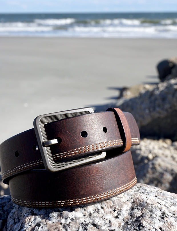 Bison Leather Casual Belt, Brass Buckle