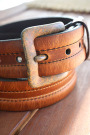 Bison Leather Casual Belt, Distressed Buckle